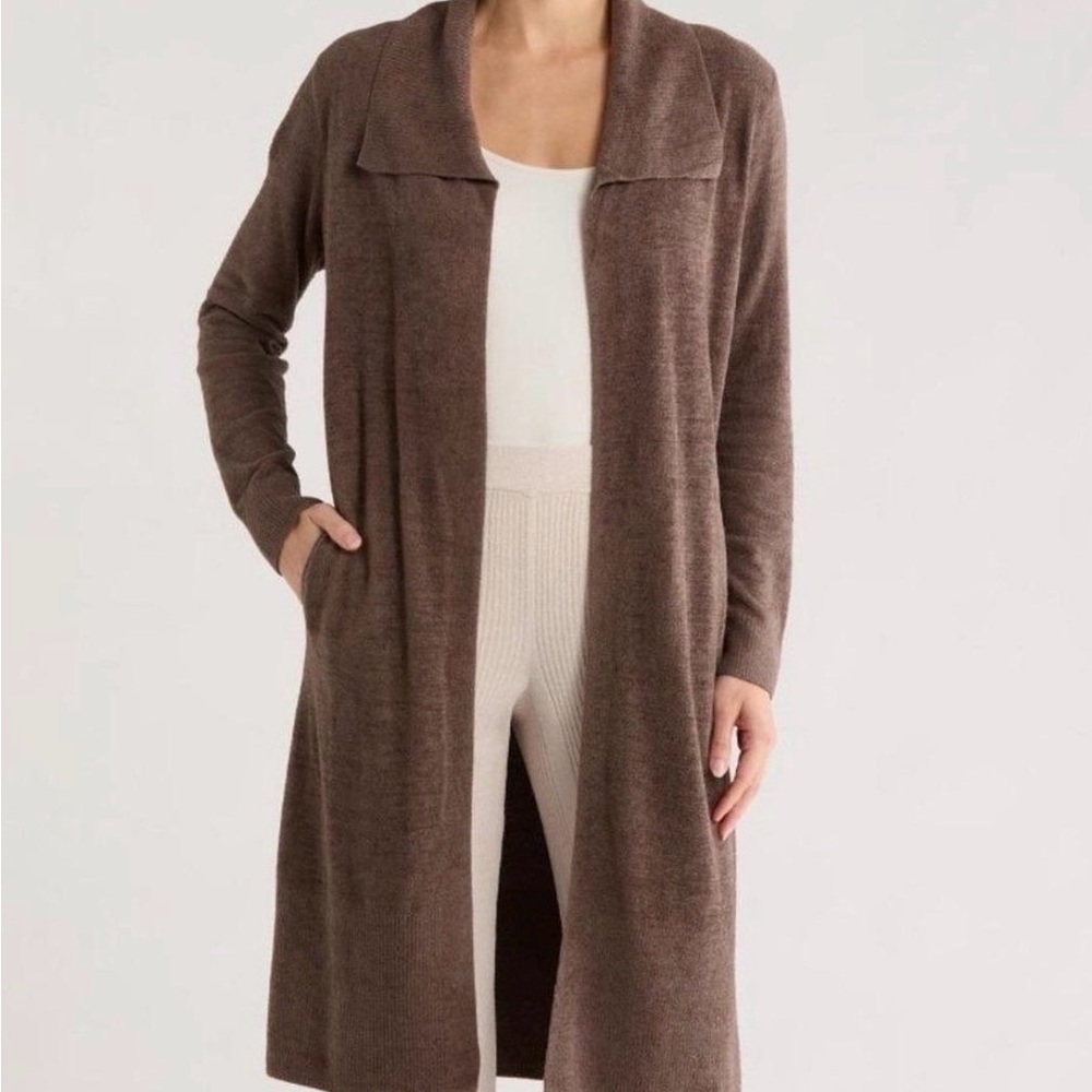 Long Open-Front Women's Sweater Cardigan in Brown